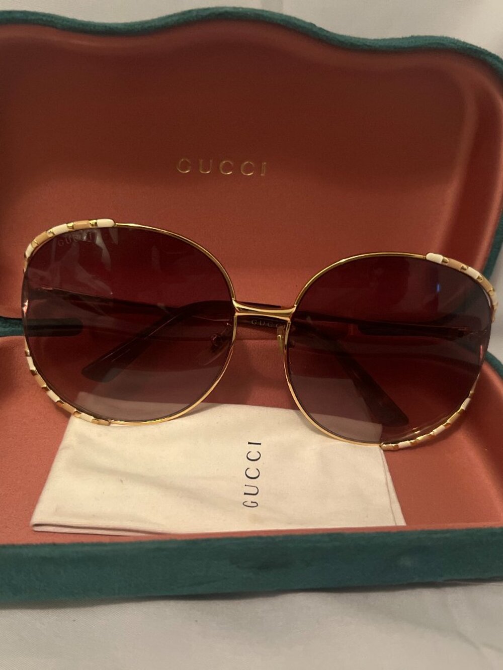 Gucci GG0595S 005 Gold Mirror Oversized Sunglasses